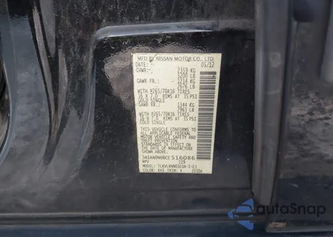 2012 Nissan Xterra S z USA, uszkodzony, nr VIN 5N1AN0NU6CC516086